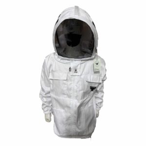 Beekeeping jacket displayed on mannequin showing full fit and coverage - Frogmouth Ponds