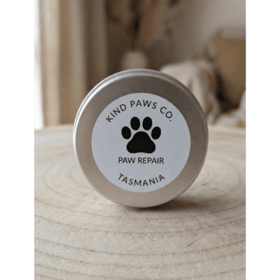 Closed tin of Frogmouth Ponds Paw Repair balm made with pure Tasmanian beeswax