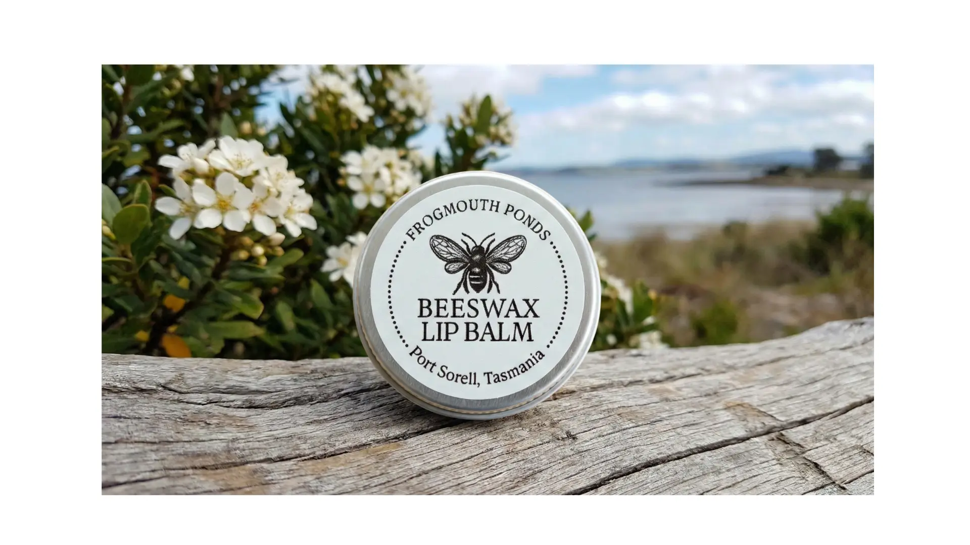 From the Apiary Handcrafted Frogmouth Ponds lip balm featuring wild-harvested Tasmanian beeswax from Port Sorell