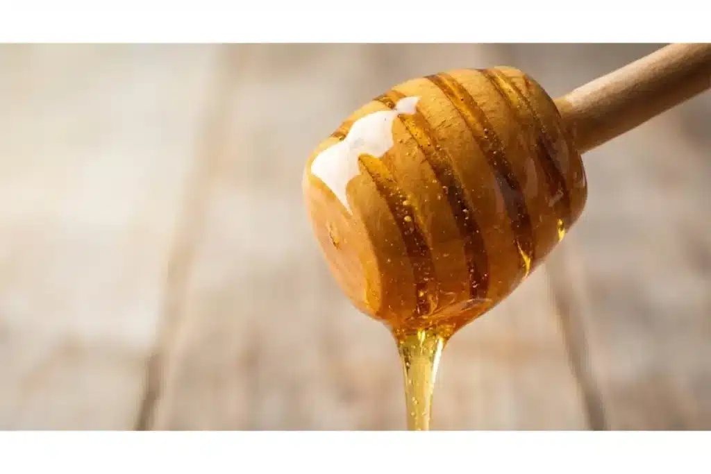 The Molecular Power of Leatherwood: Understanding Methyl Syringate and Bioactivity Macro view of raw Port Sorell honey dripping from a wooden dipper, highlighting the cold-extracted purity and medicinal quality of the 2026 harvest.